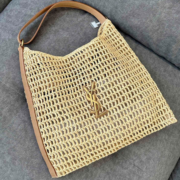 OXALIS 40 AUS RAFFIA-HÄKELN UND LEDER VINTAGE BRAUN