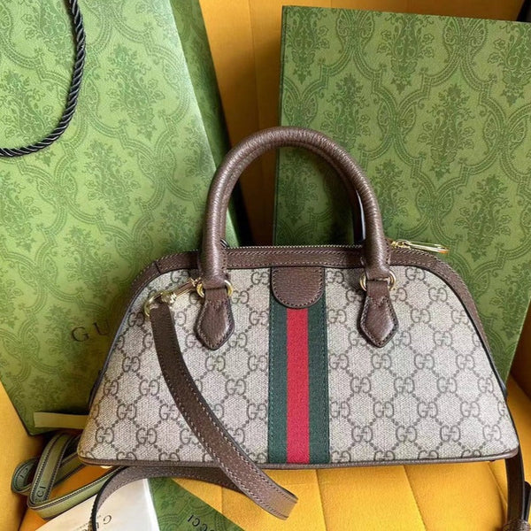 OPHIDIA 31 KLEINE TASCHE MIT HENKELTRÄGER AUS BEIGEM CANVAS UND BRAUNEM KALBSLEDER