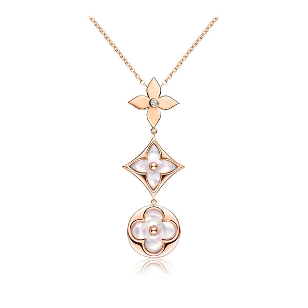 ˇStella JewelryˇCOLOR BLOSSOM LARIAT HALSKETTE ROTGOLD WEISSE PERLE UND DIAMANT