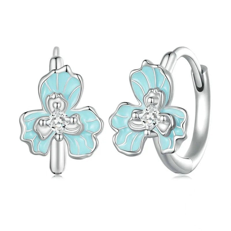 ˇStella JewelryˇBlue Enamel Iris Ear Buckles Flower Hoop Earrings