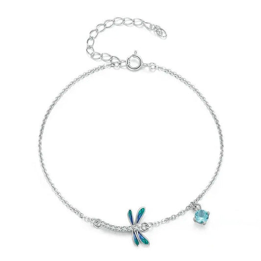 ˇStella JewelryˇSilver Green and Blue Enamel Dragonfly Bracelet Insect Chain Link for Women