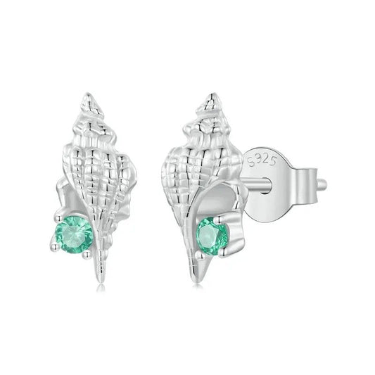 ˇStella JewelryˇConch Stud Earrings Inlaid Green Zirconia Hypoallergenic Earrings