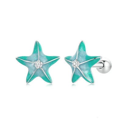 ˇStella JewelryˇBlue Starfish Stud Earrings Platinum Plated Simple Earrings