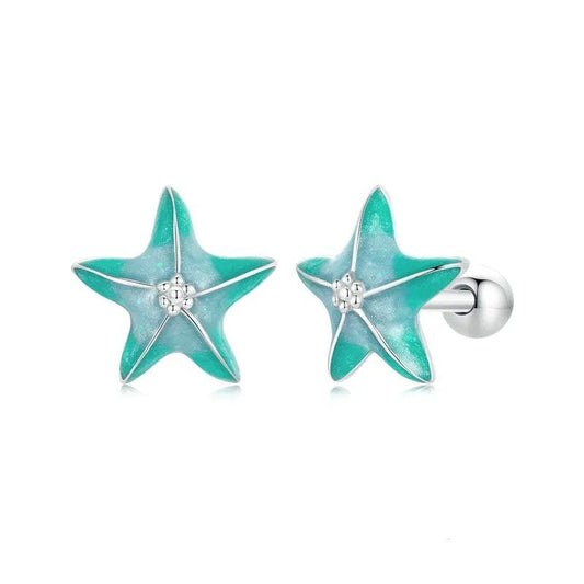 ˇStella JewelryˇBlue Starfish Stud Earrings Platinum Plated Simple Earrings