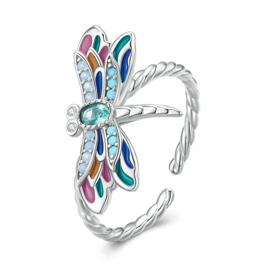 ˇStella JewelryˇEnamel Dragonfly Opening Ring Insect Adjustable Ring