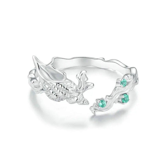 ˇStella JewelryˇConch Open Ring Inlaid Green CZ Ocean Series Adjustable Rings