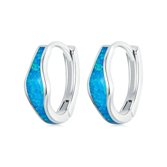 ˇStella JewelryˇOpal Hoop Earrings for Women White Gold Plated