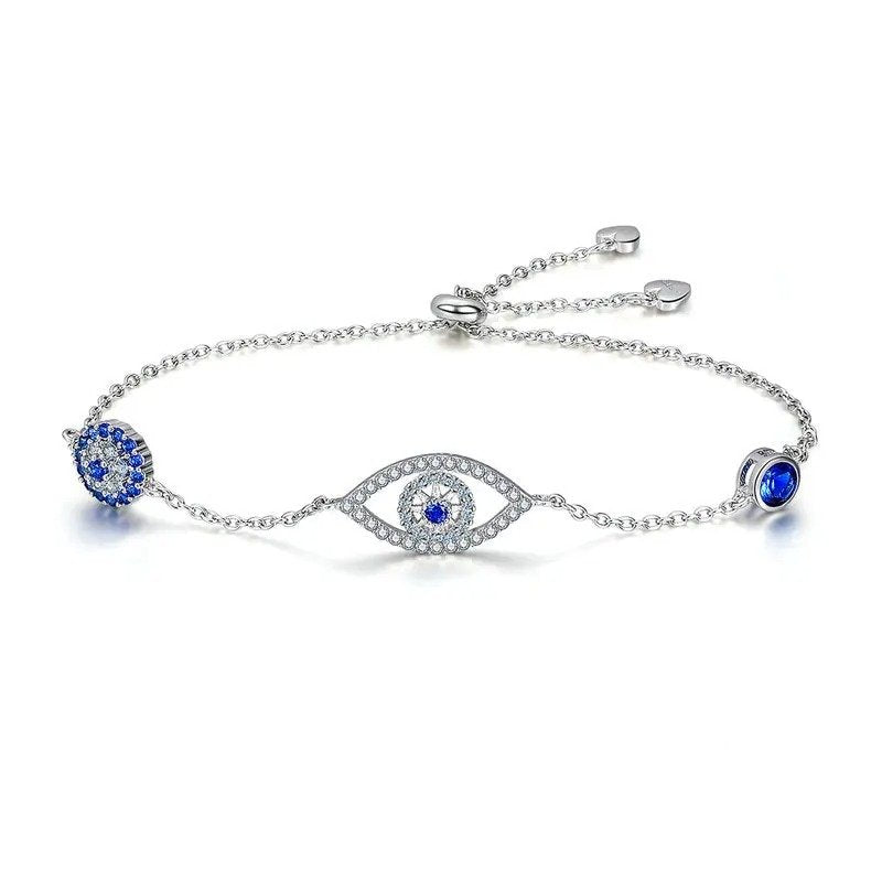 ˇStella JewelryˇBlue Zircon Evil Eyes Bracelet Guardian Eye Chain for Women
