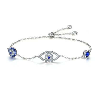 ˇStella JewelryˇBlue Zircon Evil Eyes Bracelet Guardian Eye Chain for Women