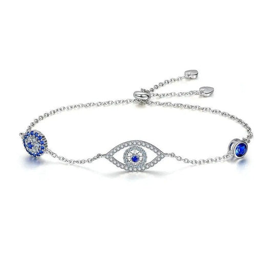 ˇStella JewelryˇBlue Zircon Evil Eyes Bracelet Guardian Eye Chain for Women