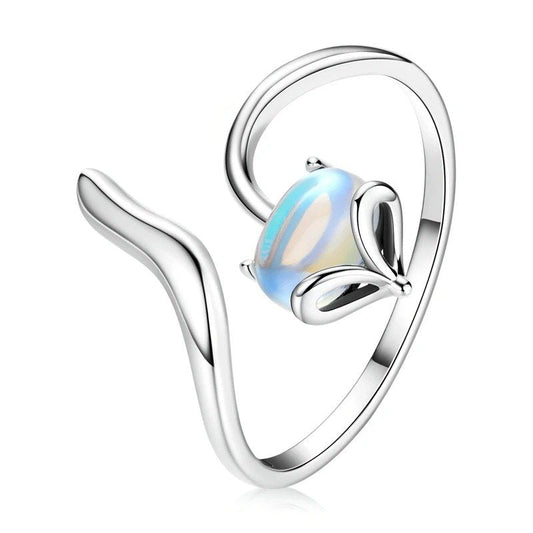 ˇStella JewelryˇMoonstone Adjustable Ring 925 Sterling Silver Fox Shape Design Silver Ring