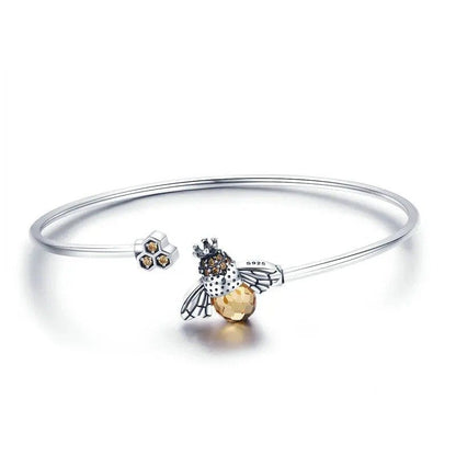 ˇStella JewelryˇCrystal Yellow Bee Bangle Silver Cute Insect Bracelets for Women