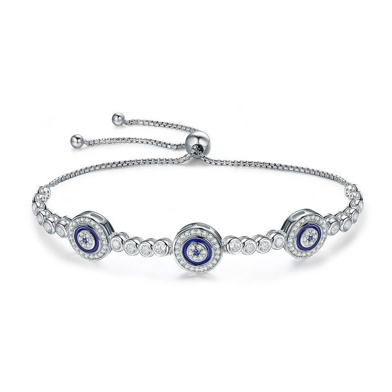 ˇStella JewelryˇSilver Luxury Round Blue Evil Eyes Clear Cubic Zircon Crystal
