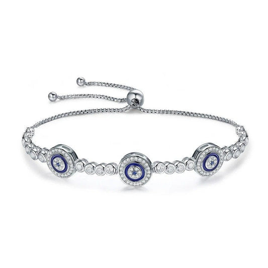 ˇStella JewelryˇSilver Luxury Round Blue Evil Eyes Clear Cubic Zircon Crystal