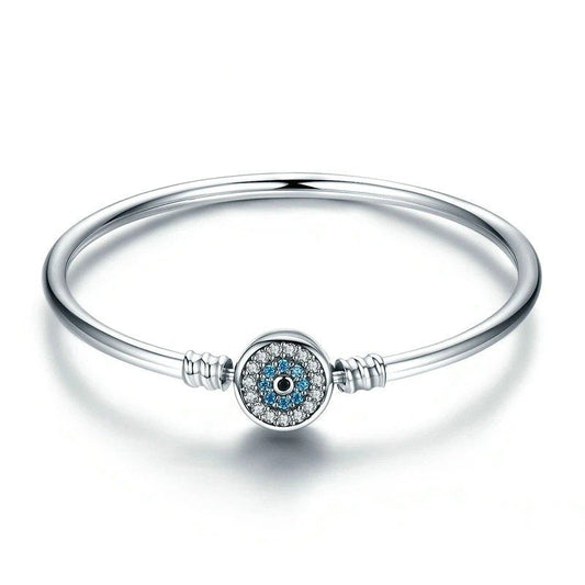 ˇStella JewelryˇBlue Evil Eye Bangle Demon Eye Charm Bracelet Clear CZ Luxury