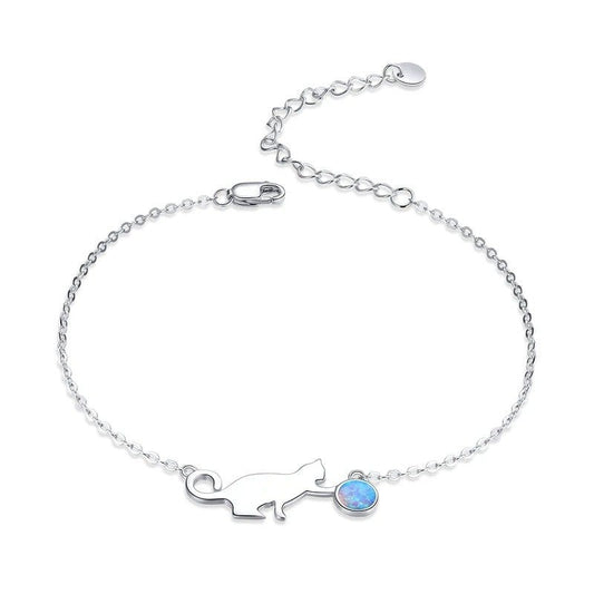 ˇStella JewelryˇCute Pussy Cat Opal Link Bracelet for Women