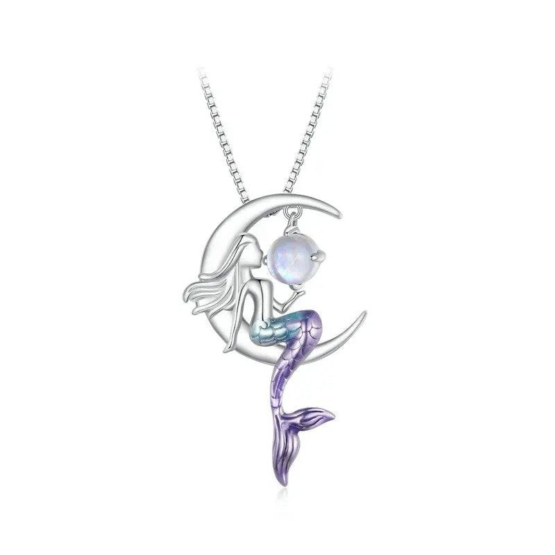 ˇStella JewelryˇMermaid Pendant Necklace Moon Neck Chain