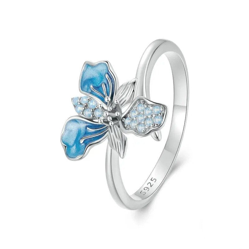 ˇStella JewelryˇBlue Iris Adjustable Ring Exquisite Enamel Flower Opening Ring