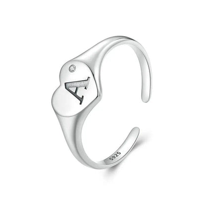 ˇStella JewelryˇEngraved Initial Letter A Open Ring Heart-shaped Adjustable Stackable Rings