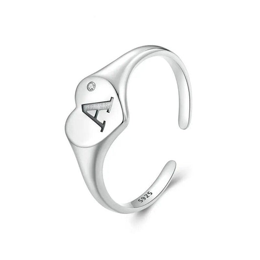 ˇStella JewelryˇEngraved Initial Letter A Open Ring Heart-shaped Adjustable Stackable Rings