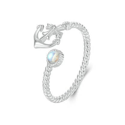 ˇStella JewelryˇAnchor Open Ring Moonstone Adjustable Twisted Ring