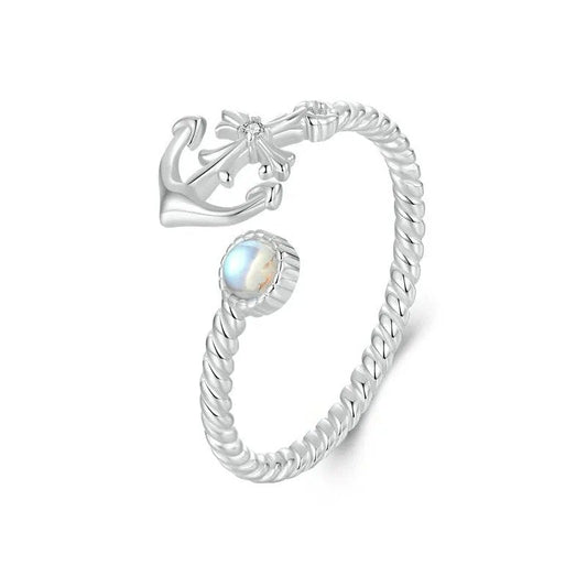 ˇStella JewelryˇAnchor Open Ring Moonstone Adjustable Twisted Ring