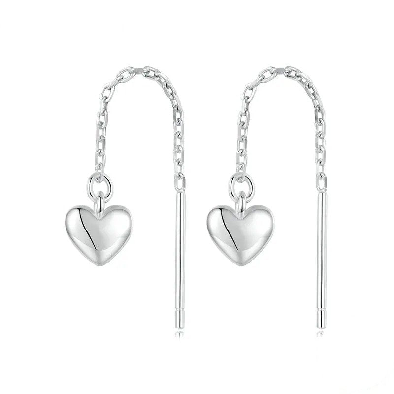 ˇStella JewelryˇSimple Heart-shaped Drop Ear Threads Long Tassel Earrings