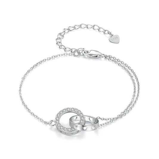 ˇStella JewelryˇSilver Double Circle Bracelet Eternity Adjustable Chain Link Platinum Plated