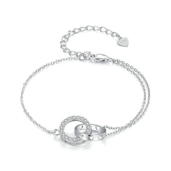 ˇStella JewelryˇSilber Doppelkreis-Armband Eternity Verstellbares Kettenglied Platiniert