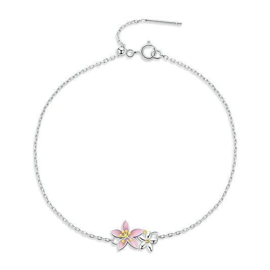 ˇStella JewelryˇBeautiful Cherry Blossom Bracelet Adjustable Silver Snake Chain Link