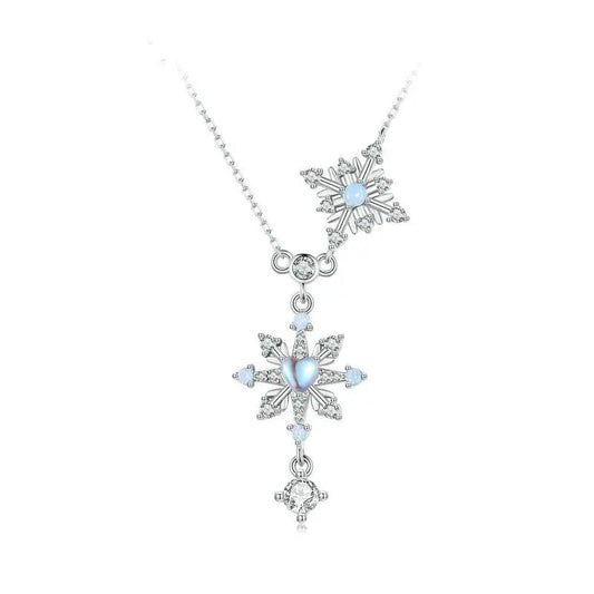 ˇStella JewelryˇSnowflake Pendant Necklace Heart-shaped Moonstone Starburst Neck Chain