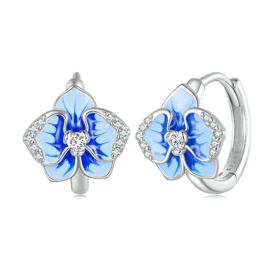 ˇStella JewelryˇBlue Enamel Butterfly Orchid Ear Clips Phalaenopsis Flower