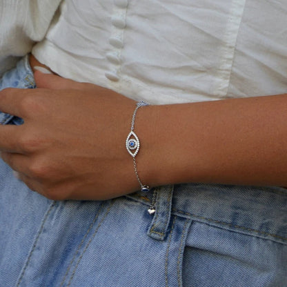 ˇStella JewelryˇBlue Zircon Evil Eyes Bracelet Guardian Eye Chain for Women