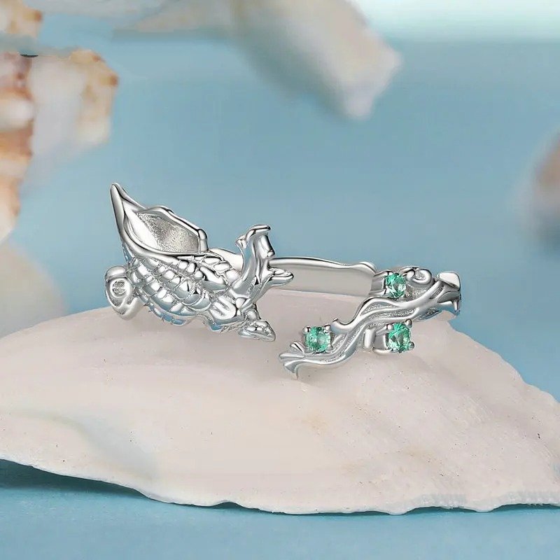 ˇStella JewelryˇConch Open Ring Inlaid Green CZ Ocean Series Adjustable Rings