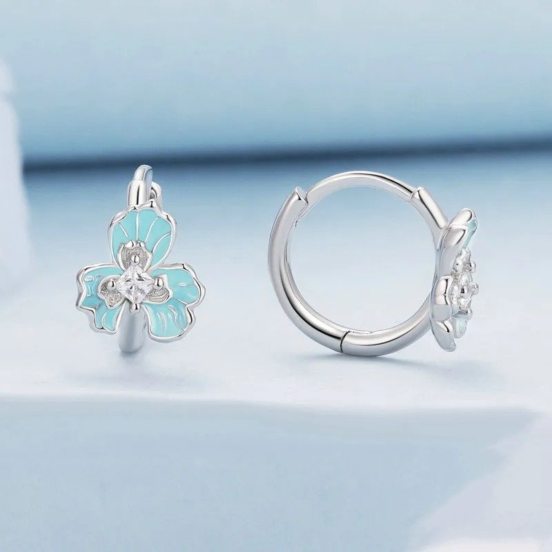 ˇStella JewelryˇBlue Enamel Iris Ear Buckles Flower Hoop Earrings