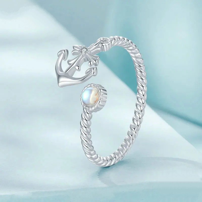 ˇStella JewelryˇAnchor Open Ring Moonstone Adjustable Twisted Ring