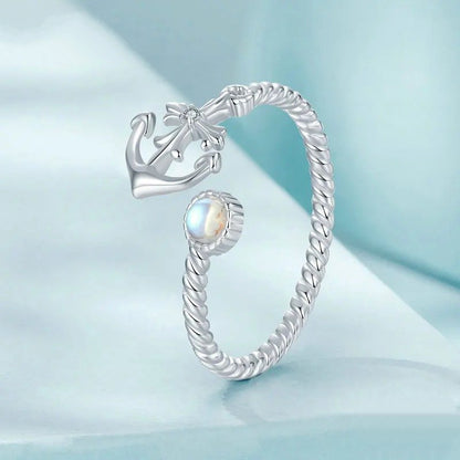 ˇStella JewelryˇAnchor Open Ring Moonstone Adjustable Twisted Ring