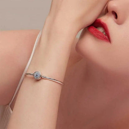 ˇStella JewelryˇBlue Evil Eye Bangle Demon Eye Charm Bracelet Clear CZ Luxury
