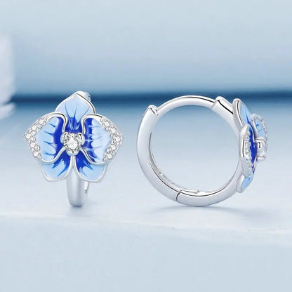 ˇStella JewelryˇBlue Enamel Butterfly Orchid Ear Clips Phalaenopsis Flower