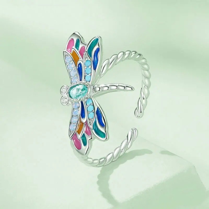 ˇStella JewelryˇEnamel Dragonfly Opening Ring Insect Adjustable Ring