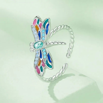 ˇStella JewelryˇEnamel Dragonfly Opening Ring Insect Adjustable Ring