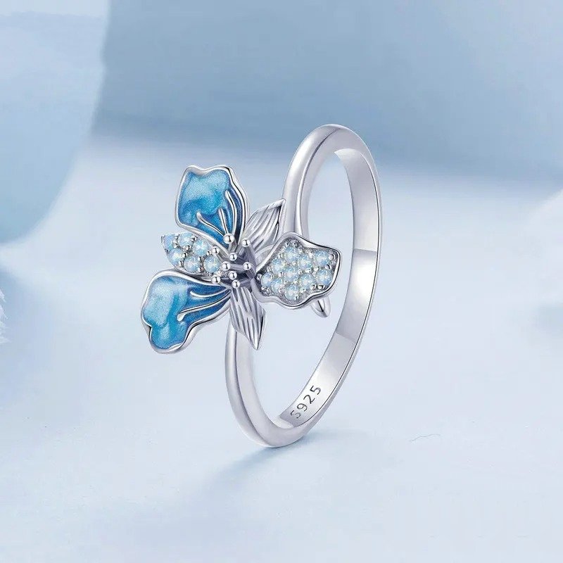ˇStella JewelryˇBlue Iris Adjustable Ring Exquisite Enamel Flower Opening Ring
