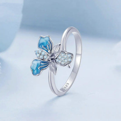 ˇStella JewelryˇBlue Iris Adjustable Ring Exquisite Enamel Flower Opening Ring