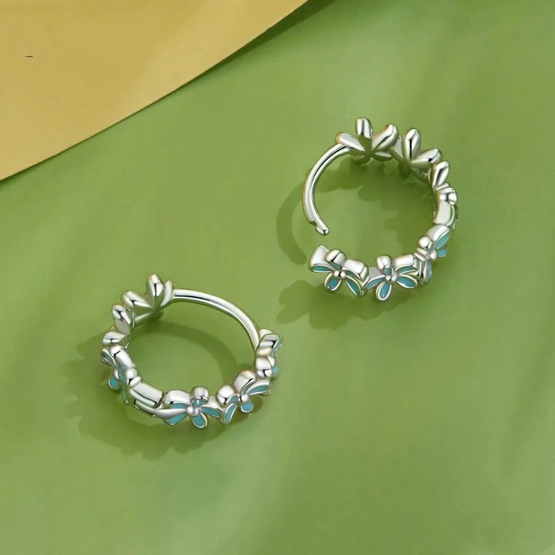 ˇStella JewelryˇMint Green Garland Hoop Earrings Enamel Flower