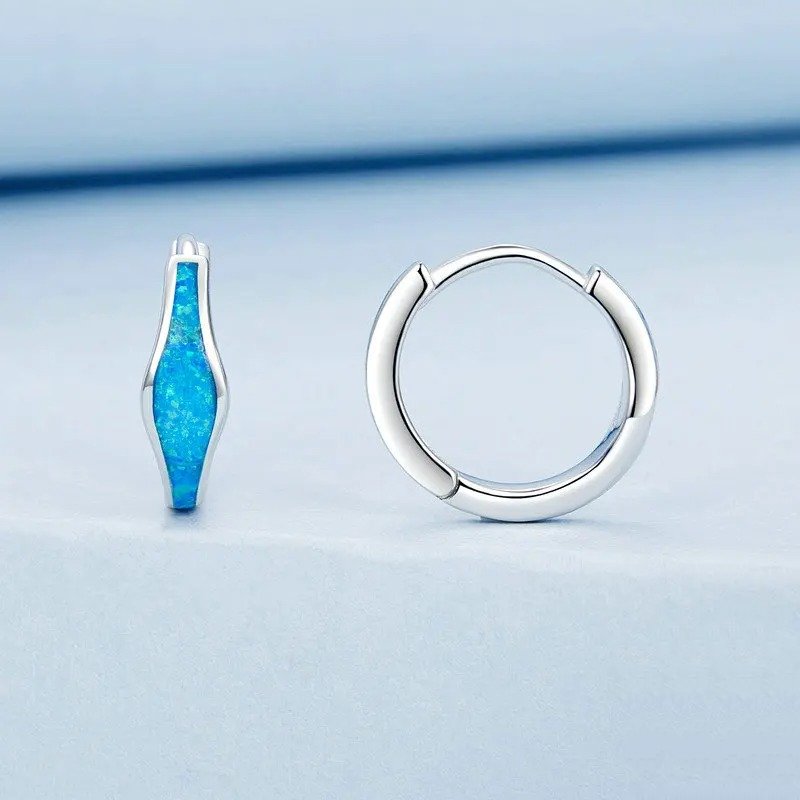ˇStella JewelryˇOpal Hoop Earrings for Women White Gold Plated