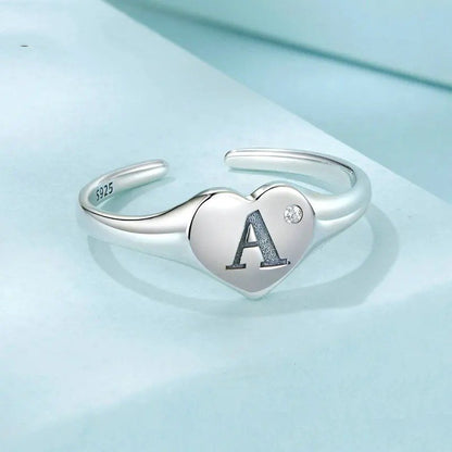 ˇStella JewelryˇEngraved Initial Letter A Open Ring Heart-shaped Adjustable Stackable Rings