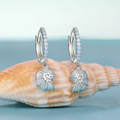 ˇStella JewelryˇBlue Conch Ear Buckles Sea Shell Drop Hypoallergenic Earrings