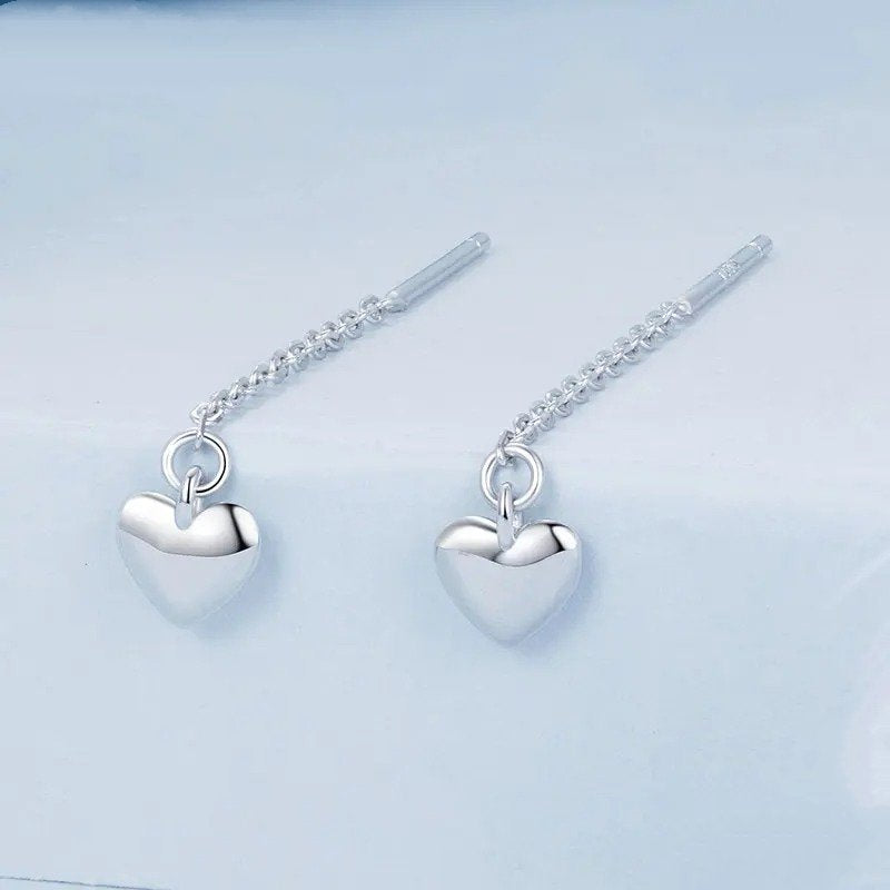 ˇStella JewelryˇSimple Heart-shaped Drop Ear Threads Long Tassel Earrings