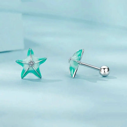 ˇStella JewelryˇBlue Starfish Stud Earrings Platinum Plated Simple Earrings