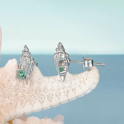 ˇStella JewelryˇConch Stud Earrings Inlaid Green Zirconia Hypoallergenic Earrings